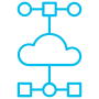Icon showing several buildings all accessing the same cloud