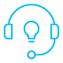 Icon of a headset around a lightbulb, representing a call center solution