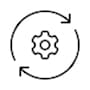 Small gear surrounded by two circular arrows
