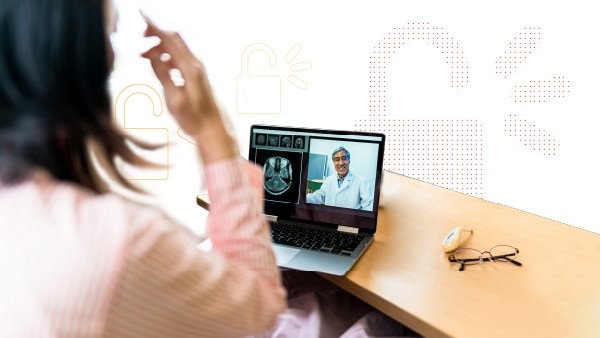 Patient using device for telehealth consultation