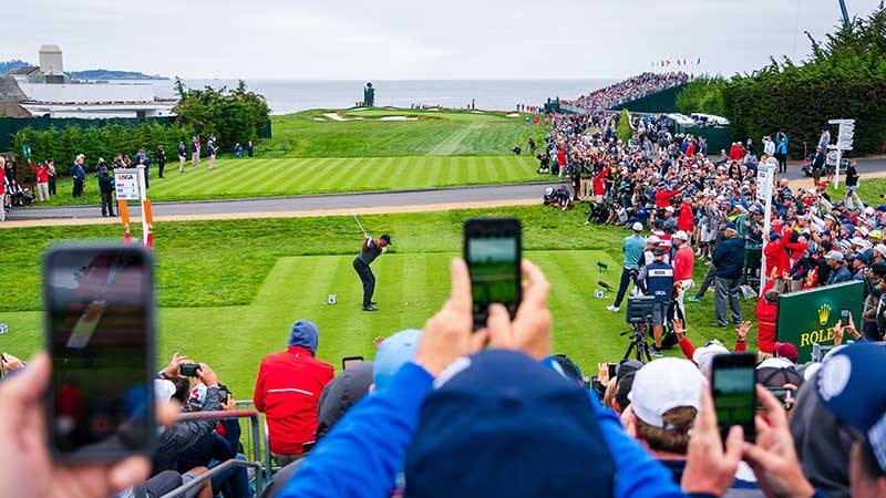Image of fans on-site at the 2019 U.S. Open at Pebble Beach Golf Links.