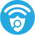 A blue circle with a wifi symbol and a magnifying glassDescription automatically generated